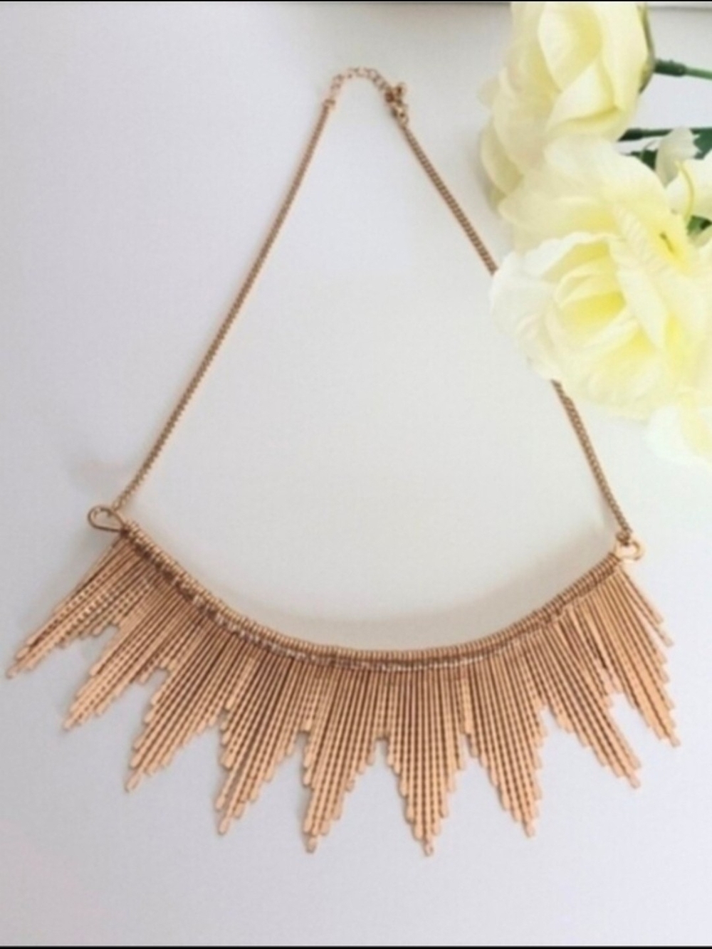 Elegant Goldtone Women Fringe 18 Inch Bib Statement Necklace